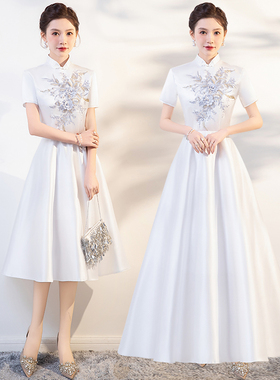 大学生大合唱团演出服指挥晚礼服长裙中式伴娘服姐妹团礼服银灰色