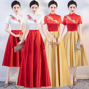 红歌大合唱团演出服女中国风民歌指挥颁奖晚礼服古筝比赛表演服装