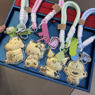水贝黄金足金KT猫钥匙扣手机链小挂件蜡笔小新库洛米猫咪闺蜜礼物