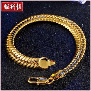 古巴链跨境外贸首饰男士 大板9mm扁蛇骨金色手链男镀金侧身链