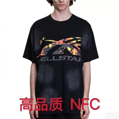 跨境专供美式高街Hell地狱之星NFC迷彩短袖T恤男女同款宽松