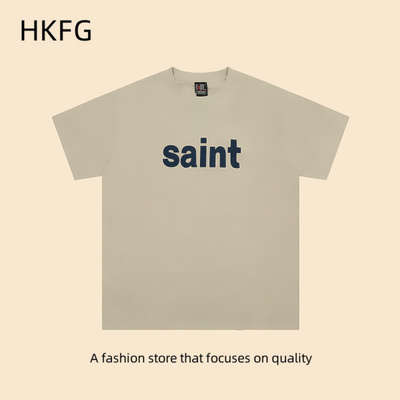 Saint Michael心灵之窗美式潮牌字母印花复古做旧T恤高街水洗短袖