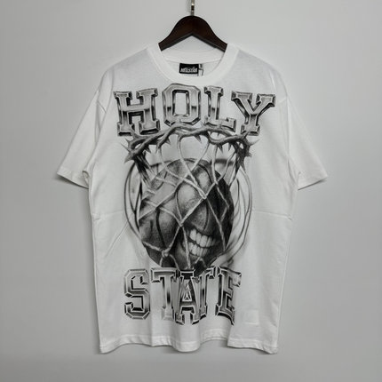 高版本hell地狱之星篮球骷髅头印花短袖美式复古高街宽松短袖T恤