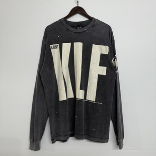 Saint Michael美式高街展会限定KLF裂纹字母印花水洗做旧长袖T恤