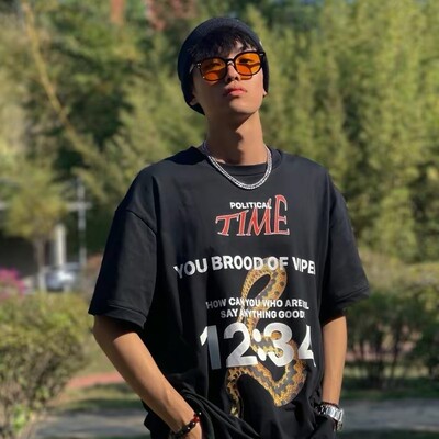 RRR123马修毒蛇印花短袖圆领潮流高街宽松休闲夏季男女半袖T恤