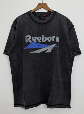 False Perception字母弹幕裂纹印花美式复古水洗做旧男女短袖T恤