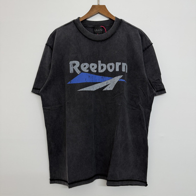 False Perception字母弹幕裂纹印花美式复古水洗做旧男女短袖T恤