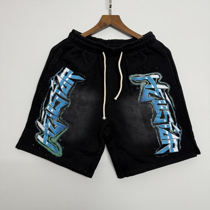 美式高街hell地狱之星水洗做旧男女短裤高品质宽松抽绳毛圈休闲裤