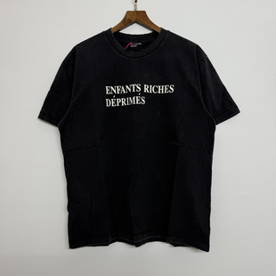 正确版ERD忧郁的富二代标语字母印花洗水做旧美式复古休闲短袖T恤