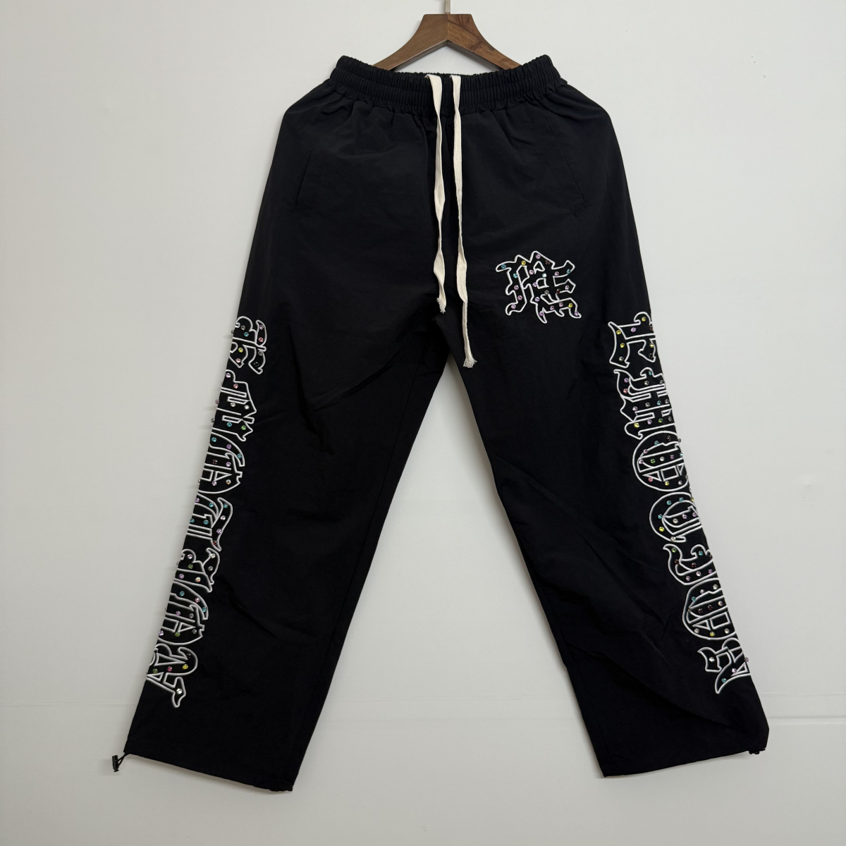 MIXED EMOTION范文刺绣烫钻美式高街男女宽松休闲运动尼龙长裤潮