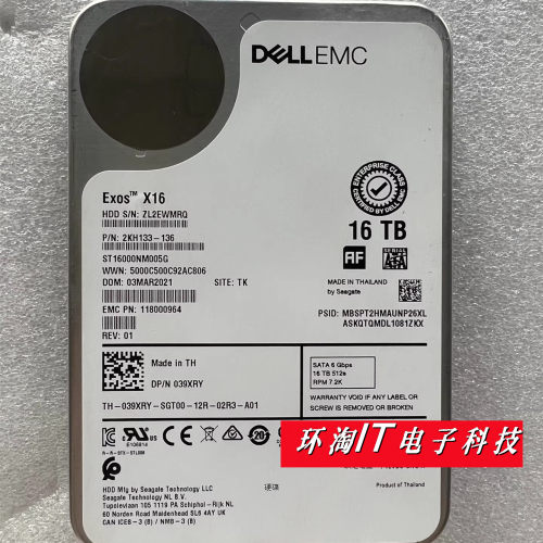 DELL 039XRY 39XRY ST16000NM005G 2KH133-136 16T SATA 512e硬盘