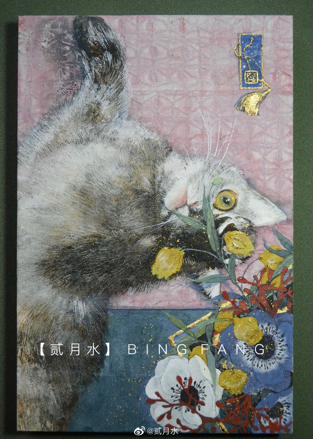 [ 招财猫(一) ]贰月水 岩彩原画矿物颜料作品玄关壁画装饰画