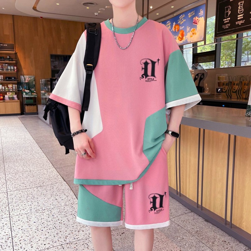 青少年运动短袖套装男夏季潮流初中生休闲宽松夏天帅气短裤两件套