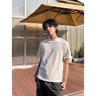 白色肌理感短袖t恤男款夏季美式潮牌cleanfit高级感针织半袖体恤