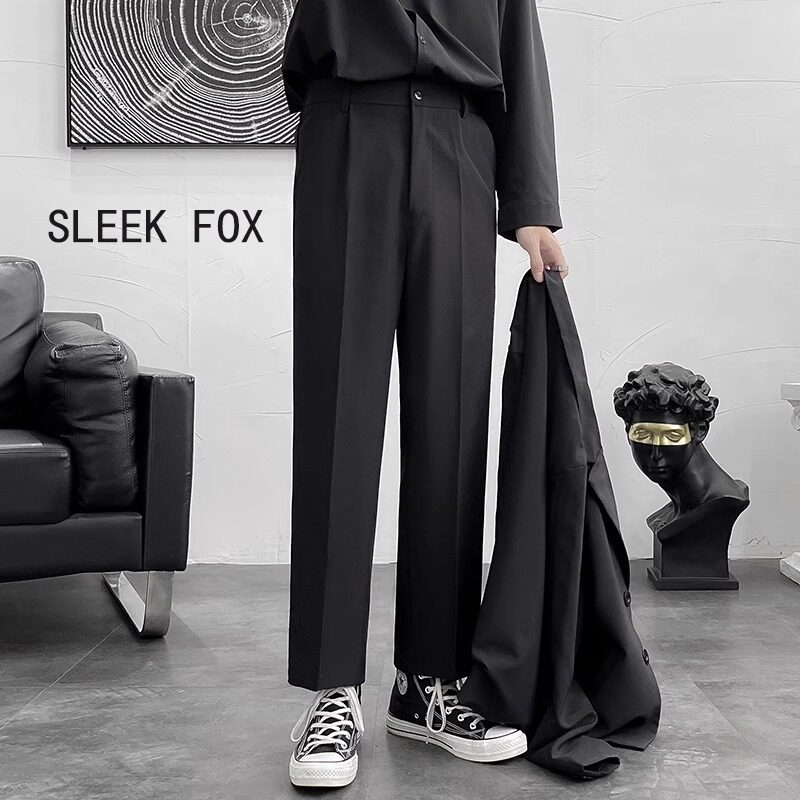 夏季薄款黑色小西裤男生款直筒宽松垂感长裤子男士九分休闲西装裤