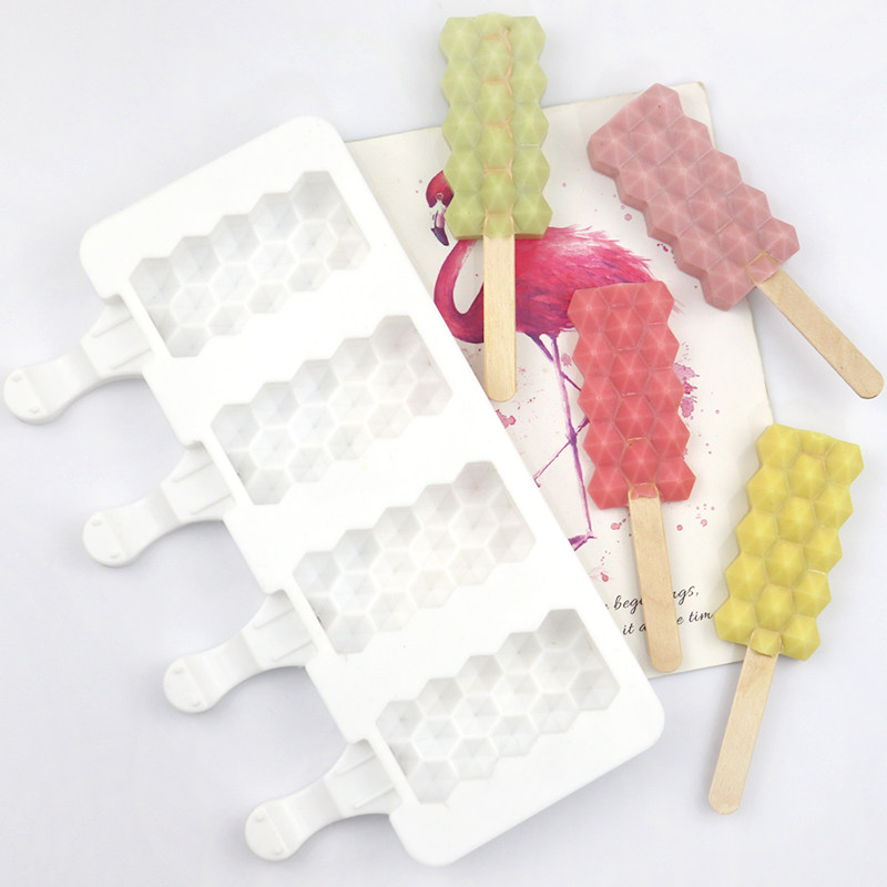 4连小号钻石雪糕模具 硅胶冰棒模 DIY奶酪棒模具 不配棒子