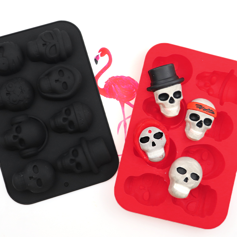 8连骷颅头硅胶软糖模具 DIY橡皮糖 手工巧克力糖模 滴胶装饰工具