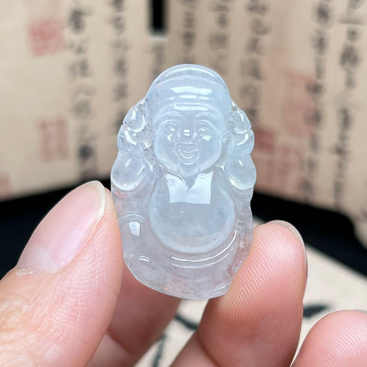 缅甸A货冰种翡翠财神吊坠招财