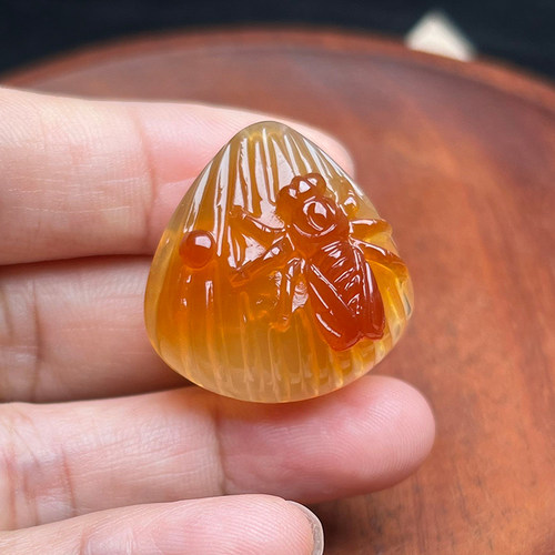 天然红玛瑙贝壳掌上明珠项坠挂件