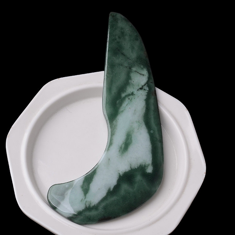 玉石寨玉器 冰糯种油绿翡翠刮痧板缅甸保真A货四会玉石板送证包邮