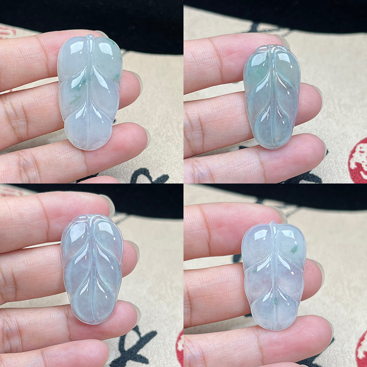 天然缅甸翡翠A货冰种叶子吊坠