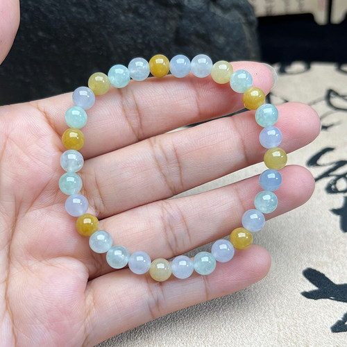 缅甸冰糯A货翡翠圆珠手链送证书
