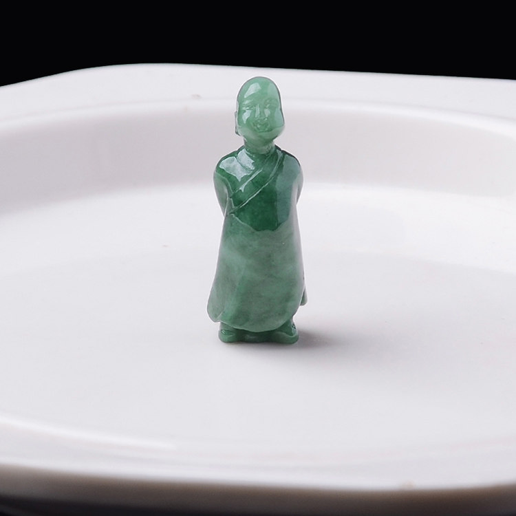 玉石寨玉器迷你款小沙弥缅甸保真飘花a货翡翠冰糯种无孔饰品送证