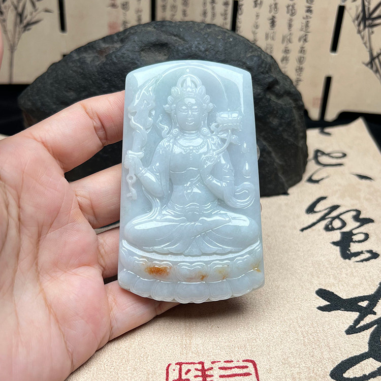 缅甸A货冰糯洒金虚空藏菩萨吊坠