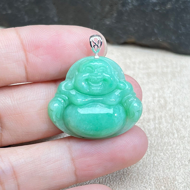 缅甸天然翡翠A货满绿18K金玉佛