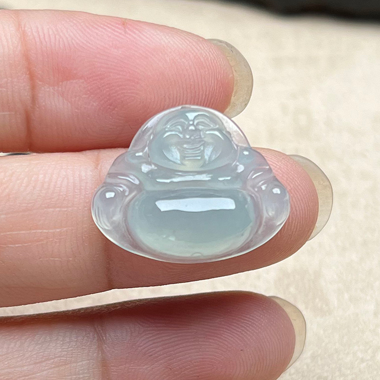 冰种翡翠玉佛吊坠正品缅甸翡翠A货冰透笑佛挂件佛公玉坠女款儿童