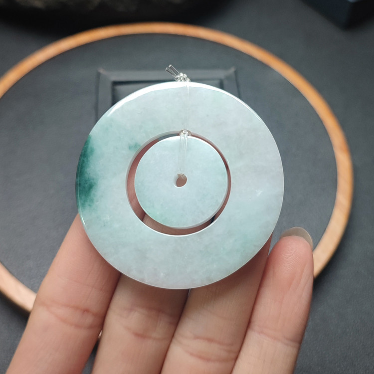 玉石寨玉器飘阳绿翡翠子母扣吊坠缅甸保真老坑a货玉扣项坠送证书