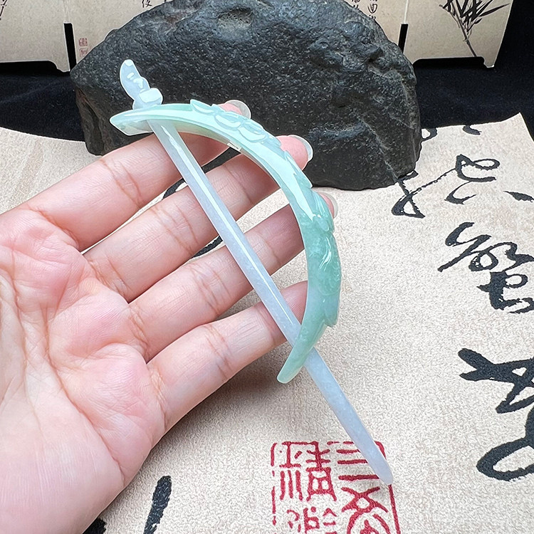 缅甸天然翡翠A货发饰发冠发夹
