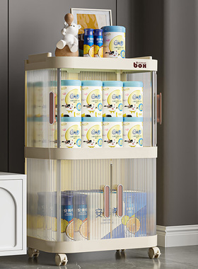 奶油风小推车置物架大容量透明多功能家用百搭书籍零食包包收纳柜