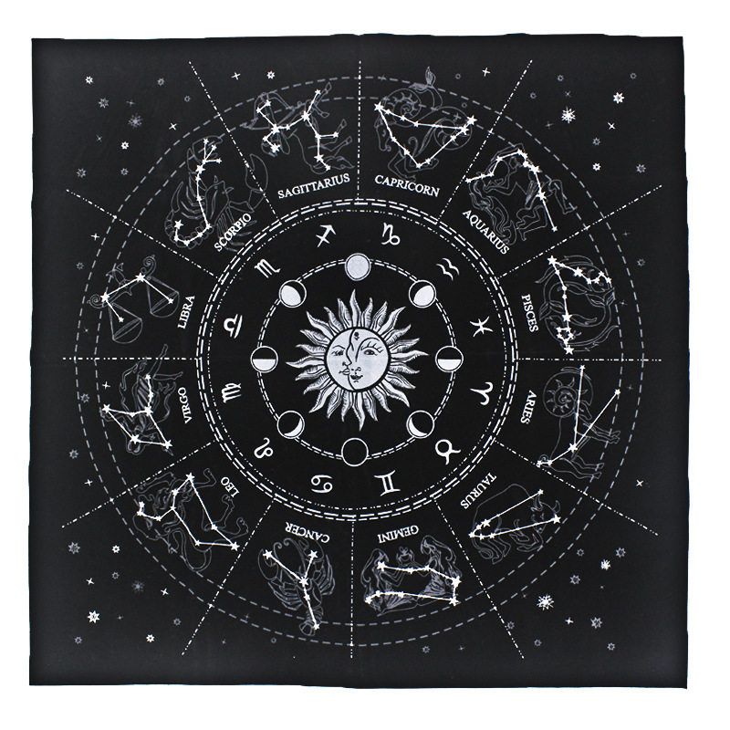 塔罗牌丝绒桌布tarot十二星座星空月相祭坛布magic炼金witch绒布