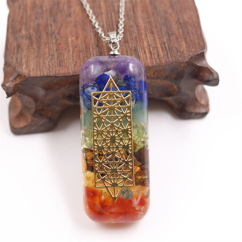 卡巴拉天然七彩水晶项链树脂吊坠男女民族风小众原创设计手工饰品