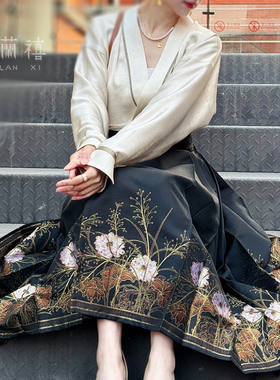 中长款织金马面裙 木兰禧【芙蕖】八分马面裙小个子改良款马面裙