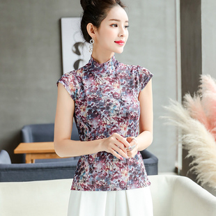 清仓修身半高领时尚碎花典雅复古网纱衣打底衫t恤女短袖夏