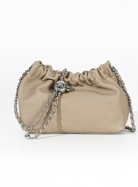 2025热款MS软柔头层牛皮云朵福袋褶皱链条单肩斜挎女包