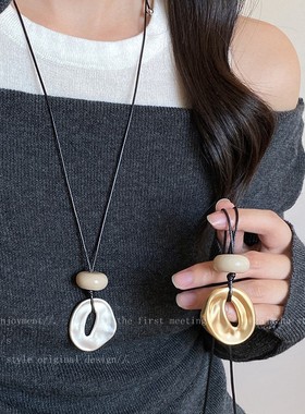 韩国简约不规则几何吊坠长款项链女小众高级感锁骨链气质百搭配饰