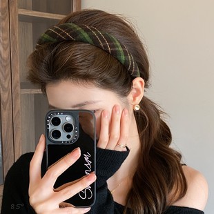 森系复古格纹学院风宽边发箍女气质高颅顶头箍百搭外出压发卡头饰