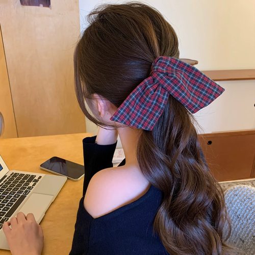 韩系格纹香蕉夹女后脑勺盘发夹新款扭扭夹头饰发卡马尾夹竖夹发饰