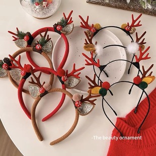 新款圣诞节森系麋鹿发箍发卡子头饰装扮节日派对圣诞礼物头箍发饰