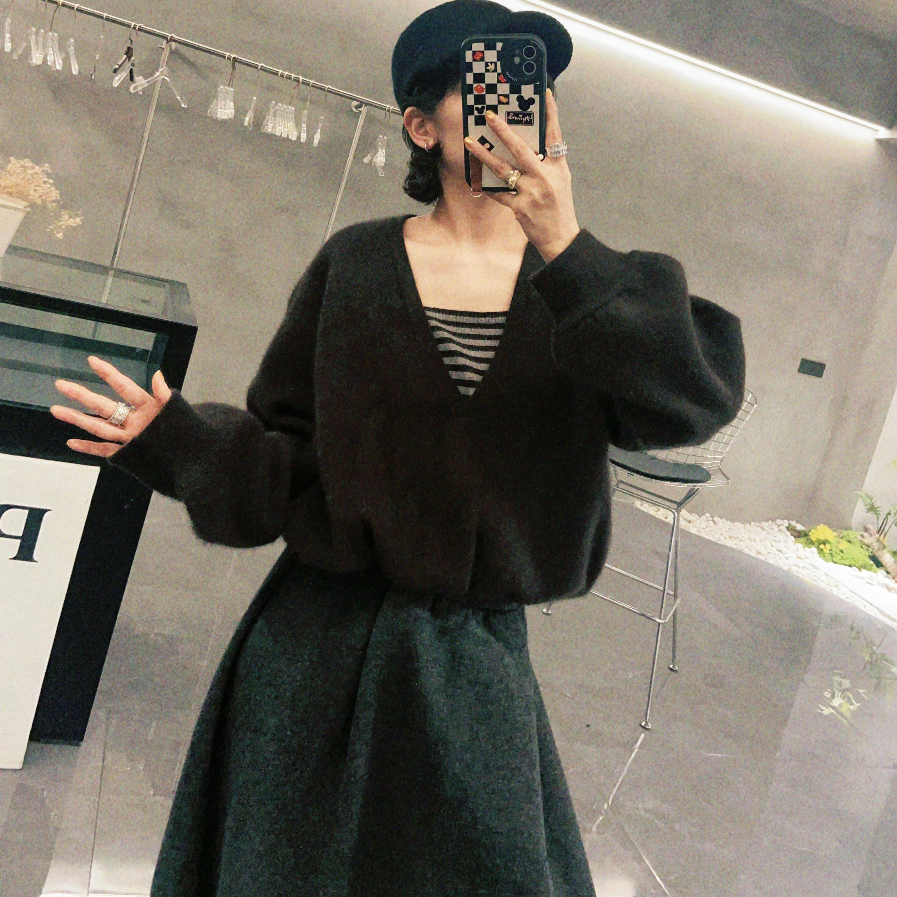 DD STY【冬款上新】小众设计浣熊绒拼条纹假两件毛衣 8899