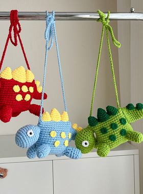 新款儿童毛线包手工钩织可爱卡通恐龙幼儿斜挎包秋冬网红迷你包包