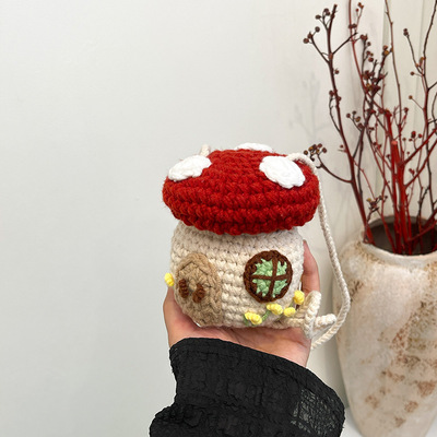小众毛线手工包包成品蘑菇房子迷你钩织包网红可爱口红女士斜挎包