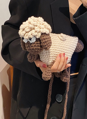 手工编织小羊毛线包成品手工钩织手机斜挎包可爱秋冬亲子零钱包