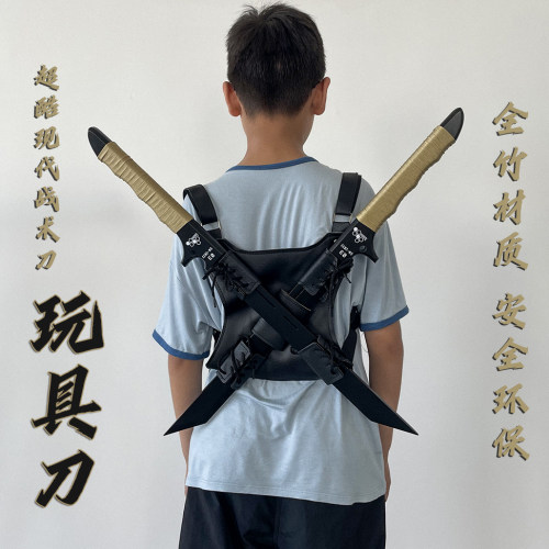儿童玩具刀竹木刀剑男孩炫酷逼真装备武器死侍双刀现代战术刀短刀