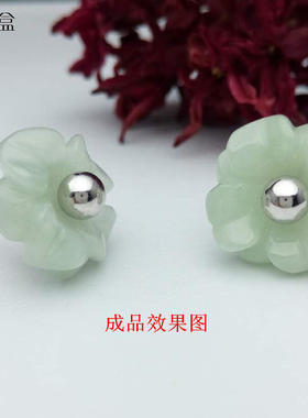 纯银圆球平安扣花朵耳钉