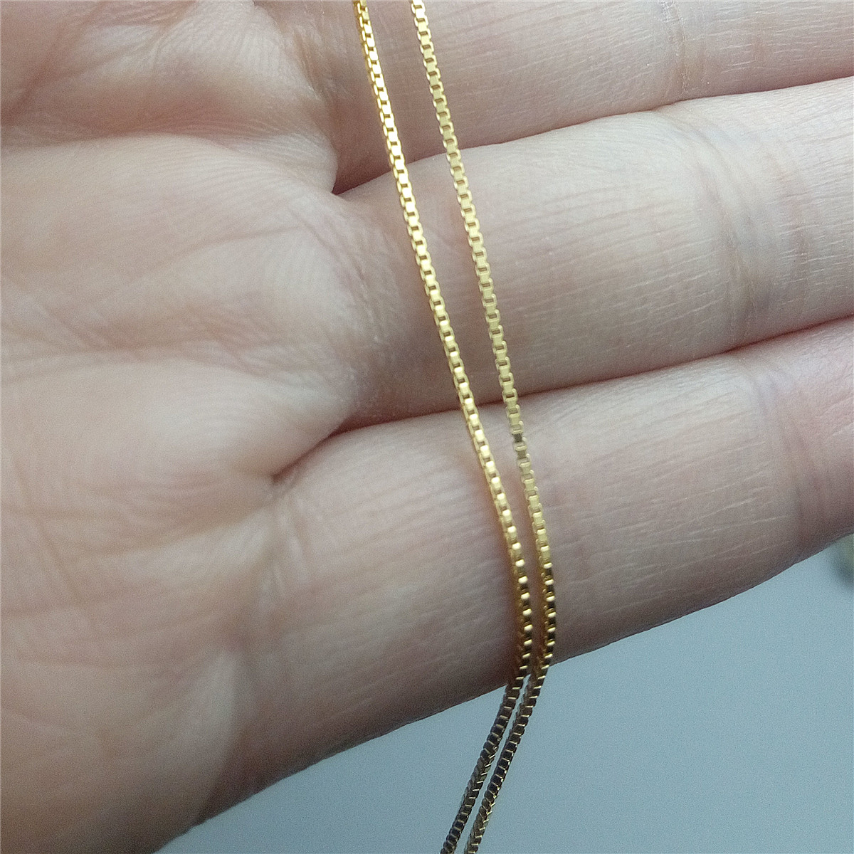 s925纯银镀18k黄金 外贸厂 盒子链 项链 45cm 长 0.6mm粗