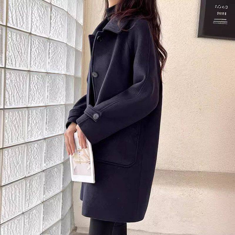 求简羽绒内衬呢子大衣女冬黑色加厚小个子高级感鹅绒外套中长款